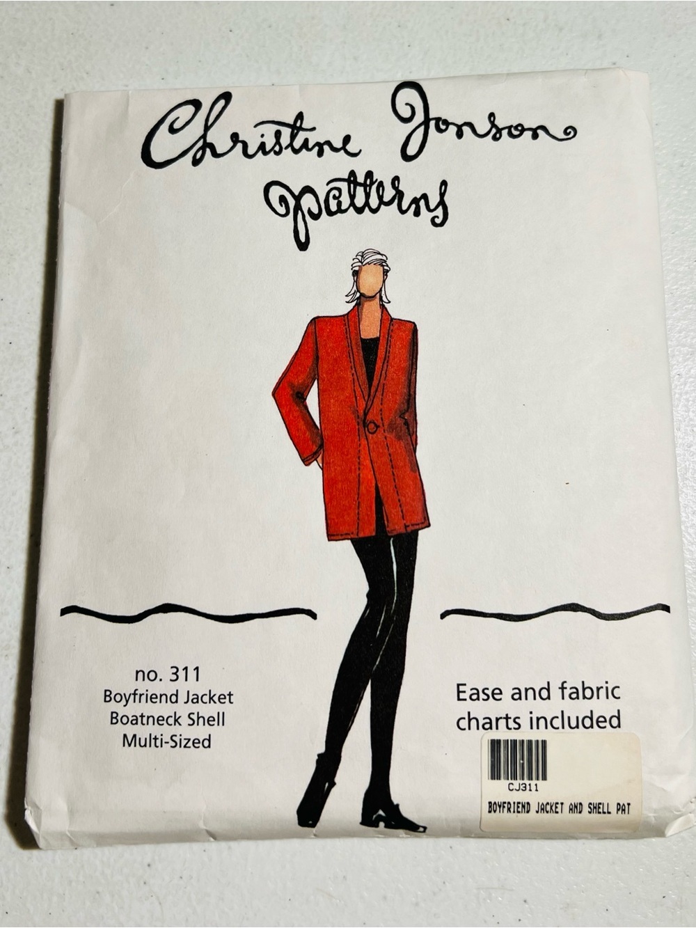 Christine Jonson Patterns No. 311 Boyfriend Jacket Boatneck Shell Multi-Size